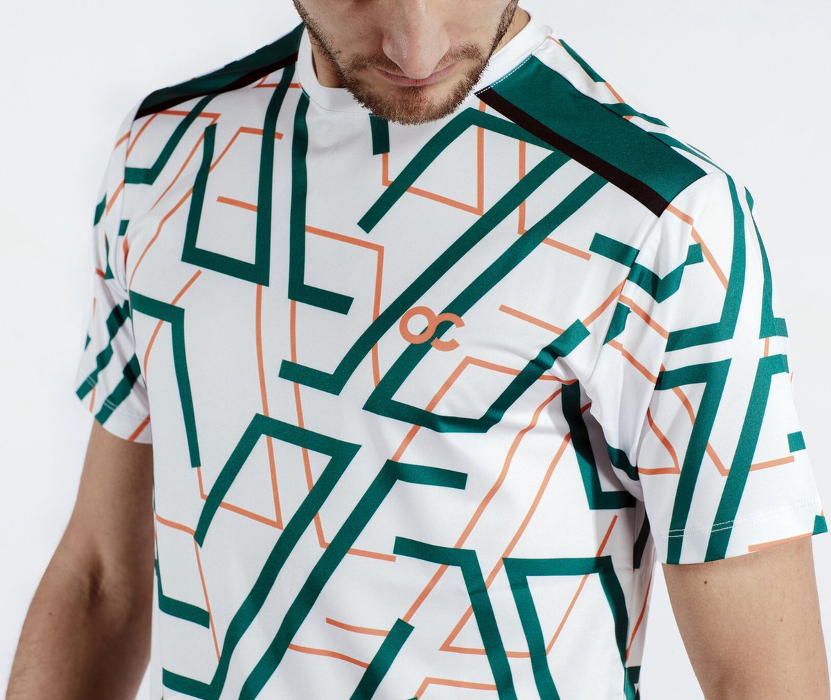 Oncourt Performance Gravel 2 T-shirt Heren - Tennis T-shirt - Padel T-shirt - Heren T-shirt - Wit/Groen/Oranje - Maat M