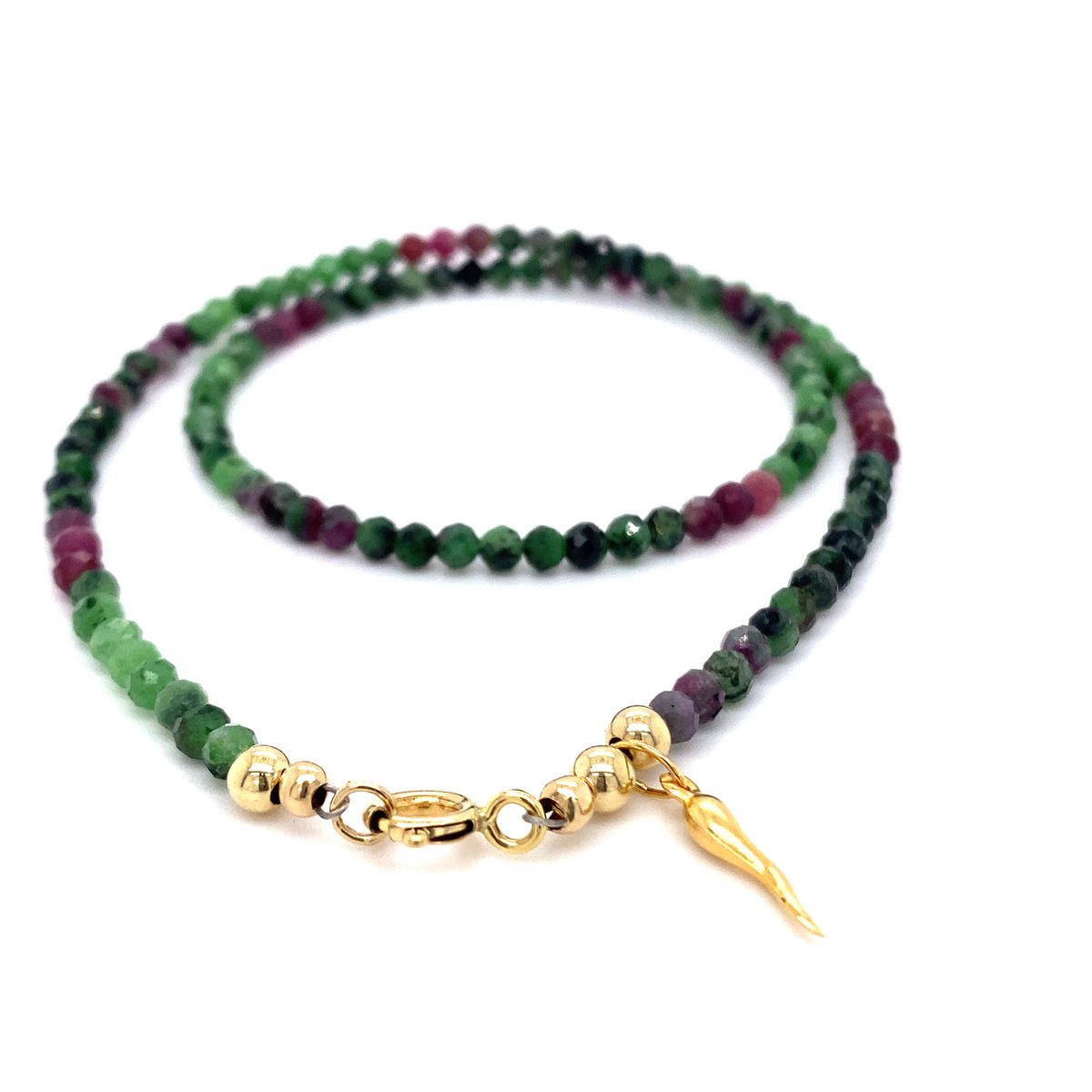 Pat's Jewels Ketting - Dames Ketting - Kralen Ketting- Groen - Rood- Edelsteen - 42 cm