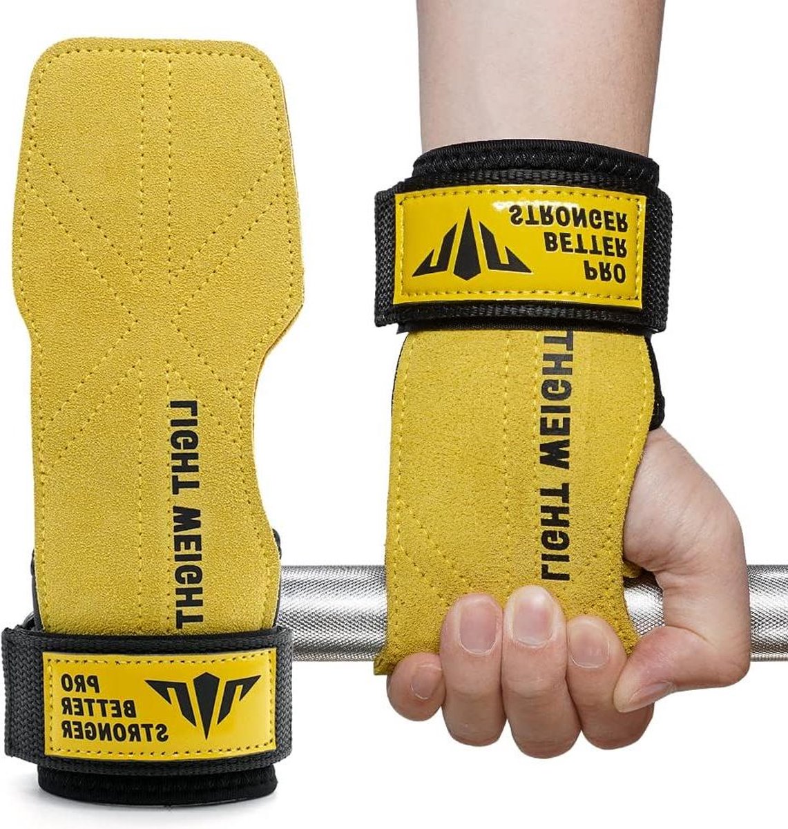 Heavy Duty Gewichtheffen Handschoenen Grips Bandjes - Verstelbare Polsomslag Ondersteuning - Powerlifting Deadlifts - Bodybuilding Accessoires - Geel