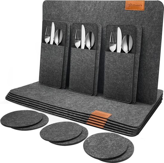 Cinnani Set van 18 vilten placemats, 6 placemats