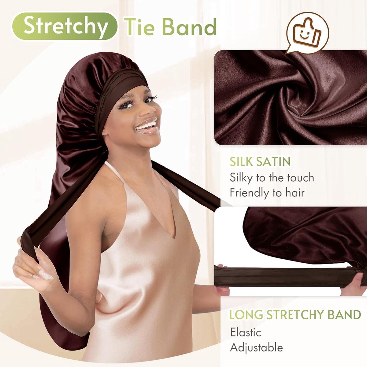 Bonnet De Nuit En Satin | Soie Cheveux | Bande Élastique Douce | Pour Soin Cheveux Et Cuir Chevelu