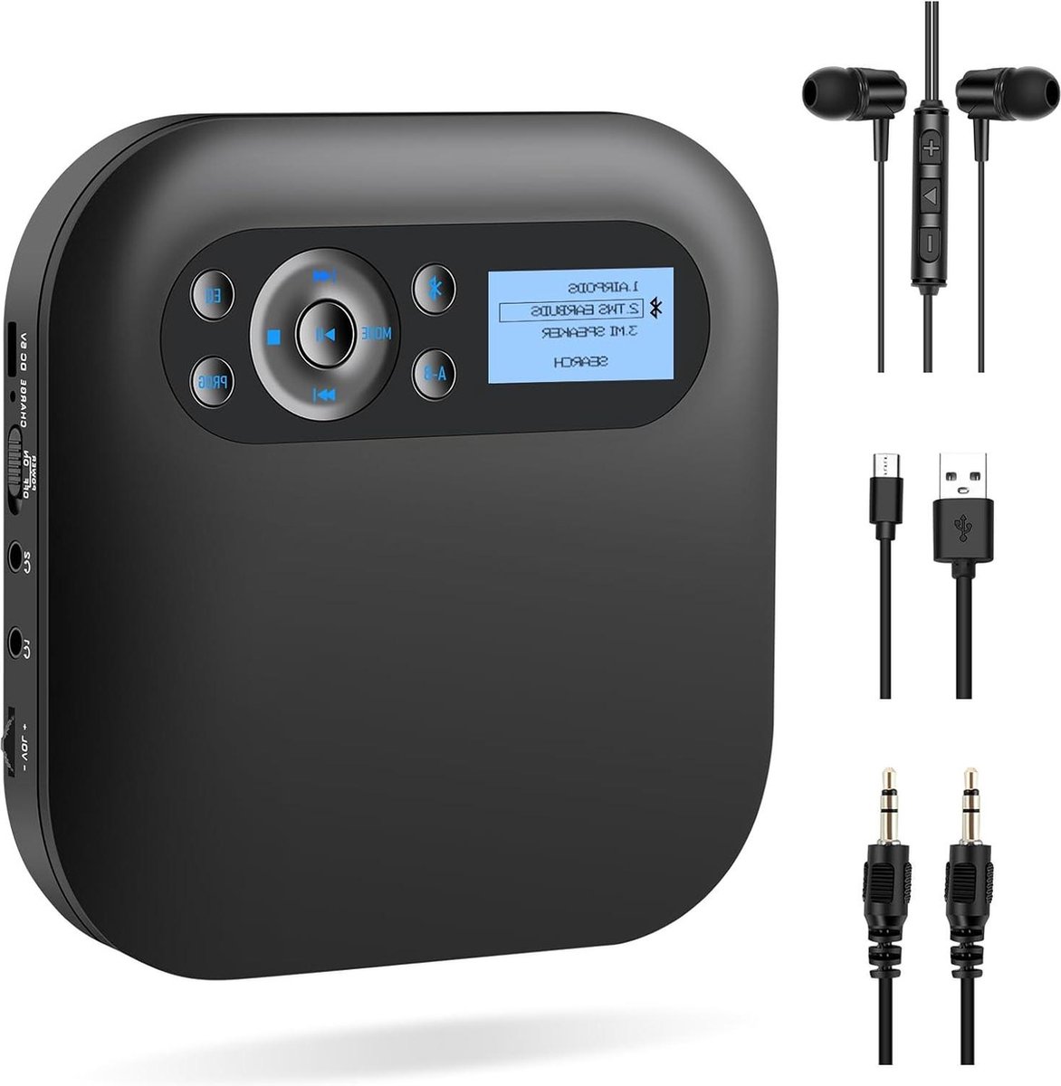 Bluetooth Draagbare CD-speler met luidsprekers en FM-radio - Oplaadbare Discman met Anti-Skip LCD-scherm - Ideaal voor in de auto