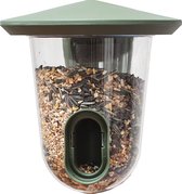Relaxdays vogelvoederhuisje rvs, hangend voederhuisje, met paal, vogelvoersilo voor tuinvogels, buiten, tuin, zilver