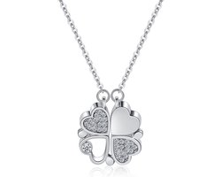 Juwelium Klavertje Vier Hartjes Ketting Verstelbaar 40 tot 45 cm met Zirkonia Kristallen in Luxe Sieradendoos met Rozen – Perfect Cadeau voor Vrouw, Vriendin, Moeder, Dochter