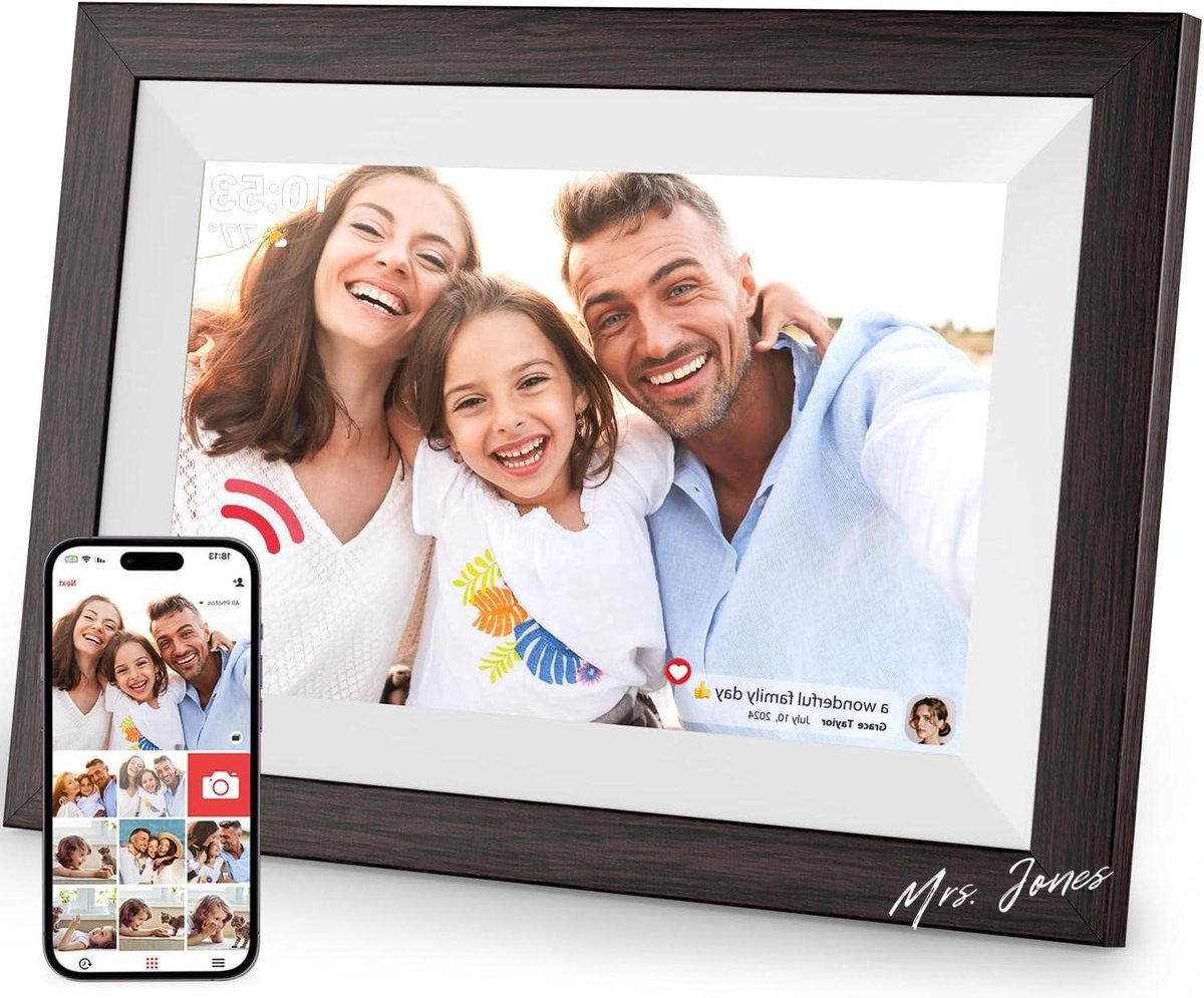 Mrs. Jones Wifi fotolijst 10 inch IPS LCD touchscreen automatische rotatie 32 GB opslag - zwart en houtnerf Digitale fotolijst
