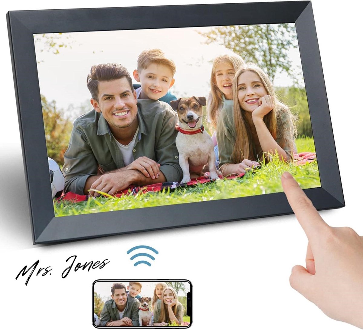 Mrs. Jones HD IPS-touchscreen 10 inch digitale fotolijst met WLAN, automatische rotatie via app - elektronische fotolijst met 16 GB Digitale fotolijst