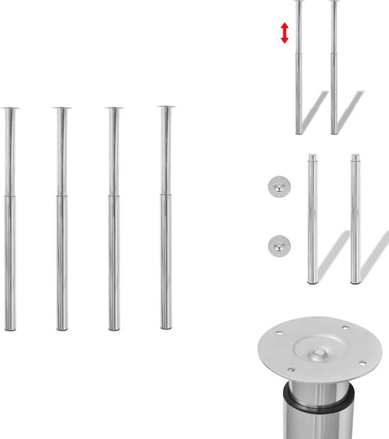 vidaXL Pieds de table - Télescopiques - 4 pcs - Pieds de table télescopiques Chrome - Pieds de table - Ensembles de tables - Pieds de table basse - Pieds de chaise de salle à manger
