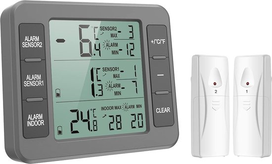 Foto: Digitale koelkastthermometer met binnentemperatuur monitoring en 2 draadloze sensoren