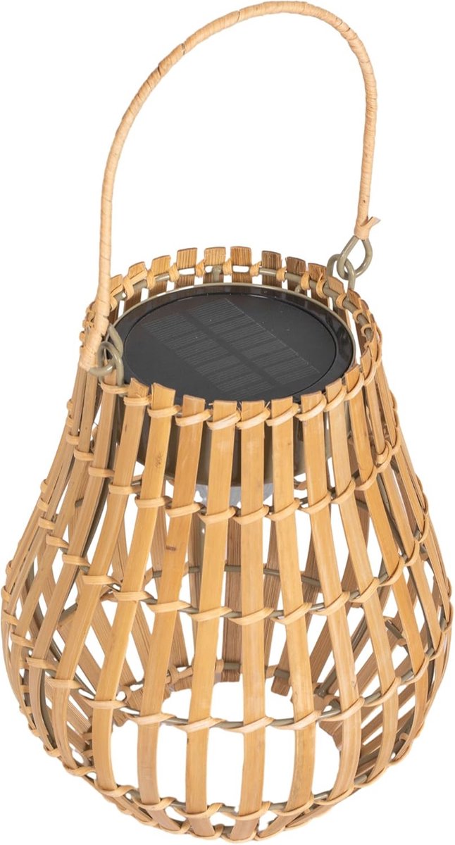 Oplaadbare Solar Tuinlamp met Bamboe Scherm - 3 Lichtkleuren & Handvat