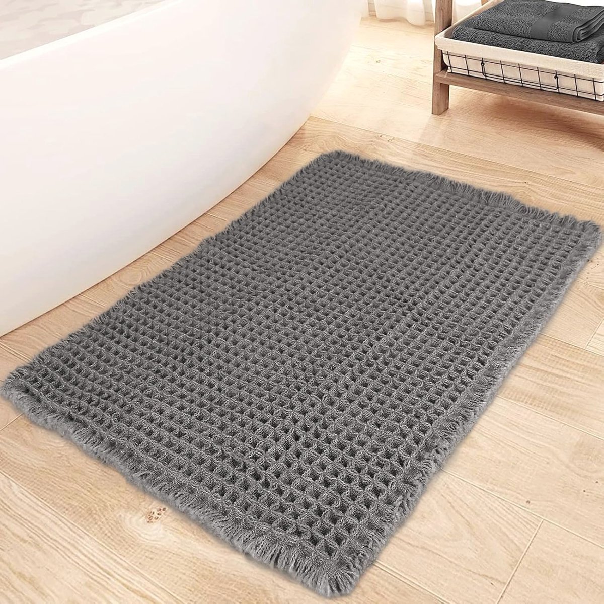 Superzachte Antislip Badmat met Kwastjes - Absorberend en Comfortabel, 61 x 91 cm - Donkergrijs