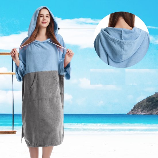 Serviette à langer Bovista - Poncho de Surf - Adultes - Femme & Homme - Doux - Bleu Marine & Grijs