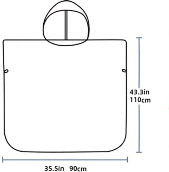 Dessin schématique d'un poncho avec dimensions : largeur 90 cm, hauteur 110 cm.