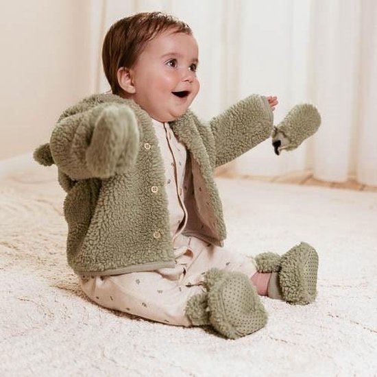 Little Dutch Newborn Naturals Little Farm Soft Green Teddy - Baby Jongens & Meisjes - Wanten - 3 - 9 maanden