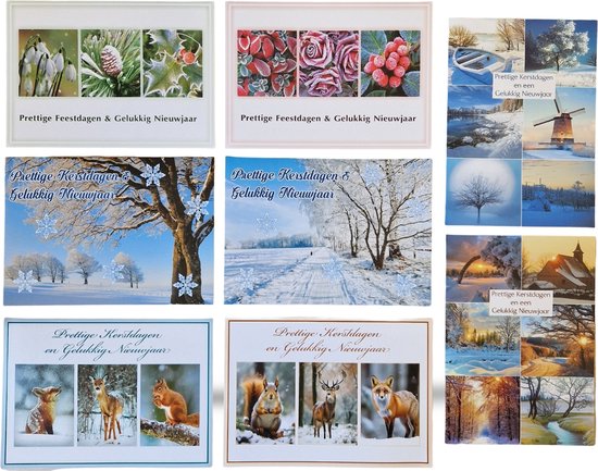 Een collectie wenskaarten met diverse winterse thema's: natuur, landschappen en dieren.