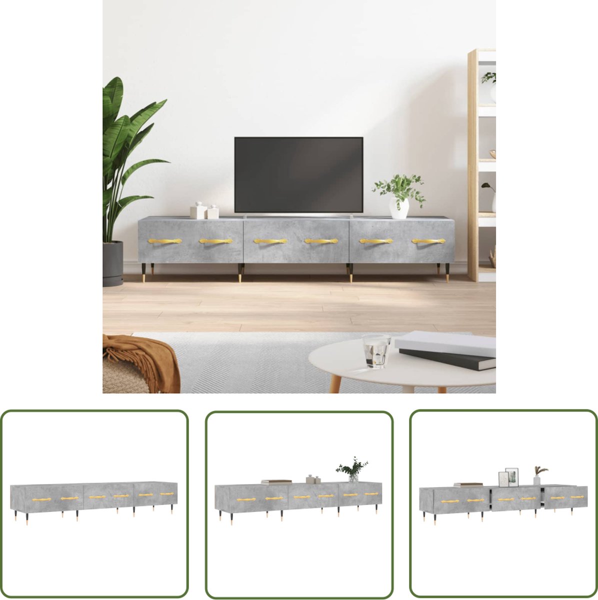 vidaXL Televisiescherm - Tv Kast - Tv-meubel 150x36x30 cm bewerkt hout betongrijs - Mediakast - Woonkamer Meubilair - Houten Tv Stand
