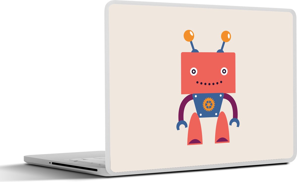 Laptop sticker - 15.6 inch - Robot - Tandwiel - Gezicht - Antenne - Kids - Jongetjes - 36x27,5cm - Laptopstickers - Laptop skin - Cover