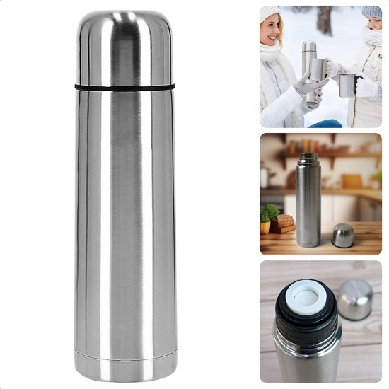 Bouteille Thermos Cheqo® - Tasse Thermos - Pichet isotherme - Pichet isotherme - Double paroi - 0,5 Litre - Acier inoxydable - Pour boissons chaudes et froides