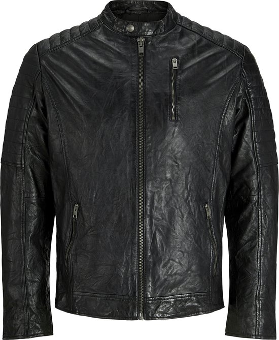 Jack & Jones - Heren Jas zomer Richard Leather Jacket - Zwart - Maat S