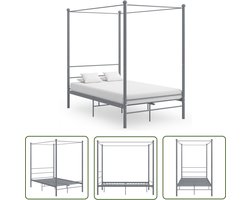 The Living Store Hemelbedframe metaal grijs 120x200 cm - Metalen Bedframe - Hemelbed - Bed Kopen - Tweepersoonsbed - Slaapcomfort