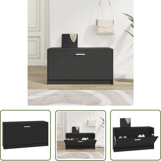 Banc à chaussures The Living Store - Bois - 80 x 24 x 45 cm - Zwart