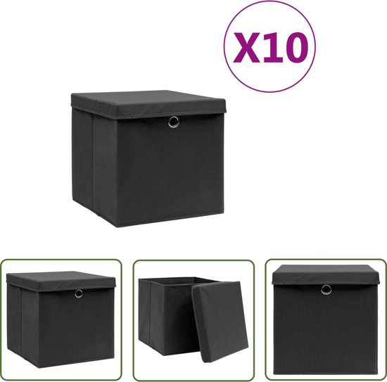 Opbergboxen 10 st 28x28x28 cm nonwoven stof zwart