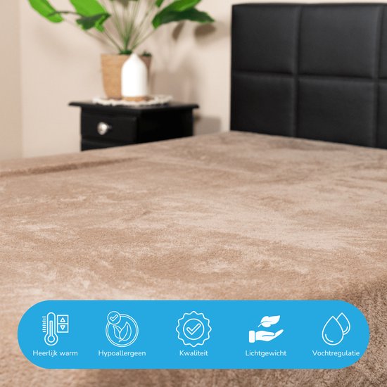Hoeslaken polaire Decoware® Teddy - Vison - 160 x 200 cm - Extra chaud et doux - Pour Matelas jusqu'à 30 cm