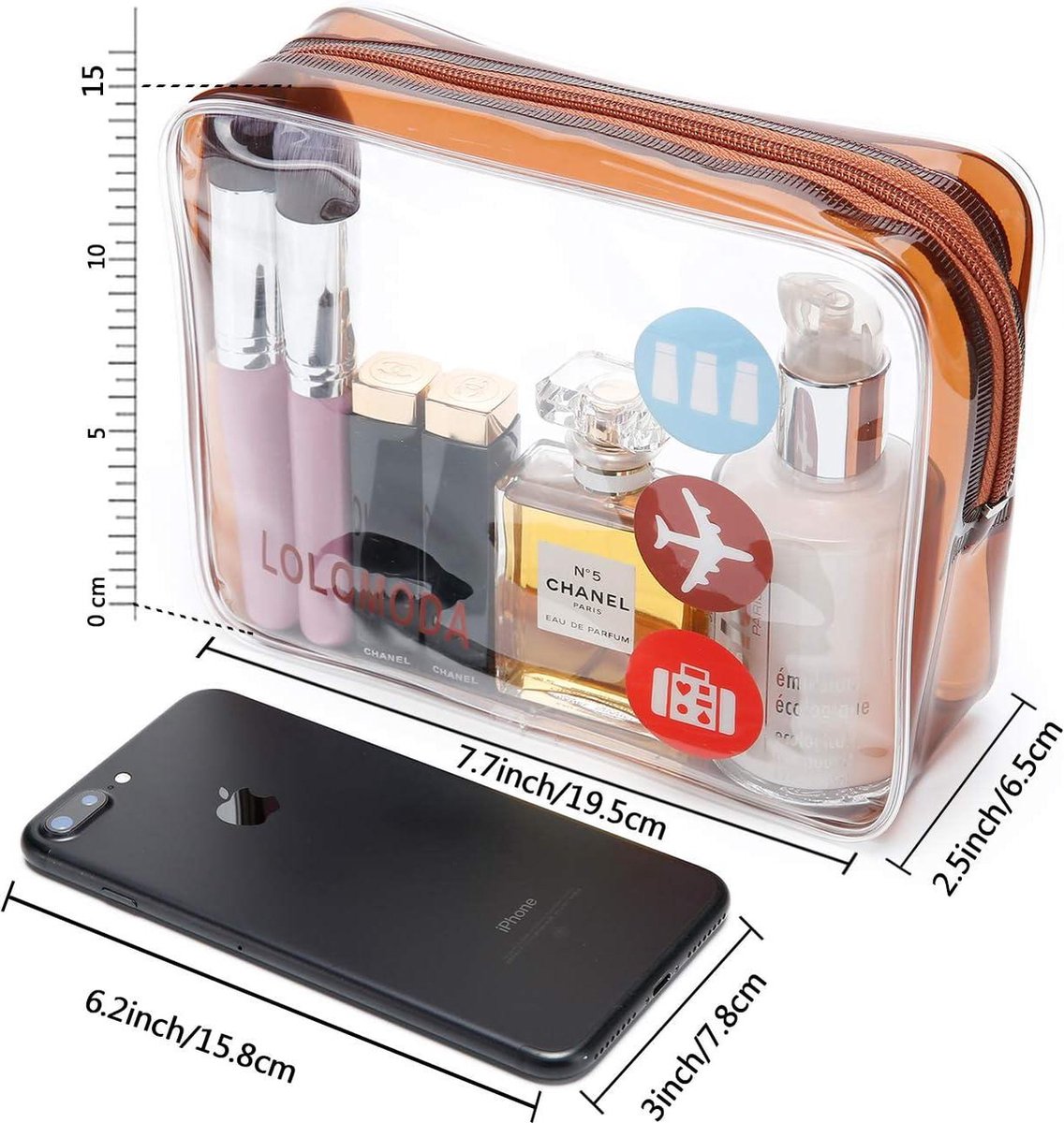 Lot De 2 Trousses De Toilette Transparentes PVC Pour Avion - 31x21 Cm - Imperméable, Fermeture éclair Métal Pochette Transparente Avion