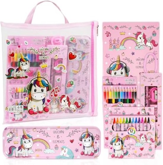 Kit Papeterie Licorne - Stylos, Carnet, Règle, Gomme - Cadeau École/Bureau Pour Filles - 4