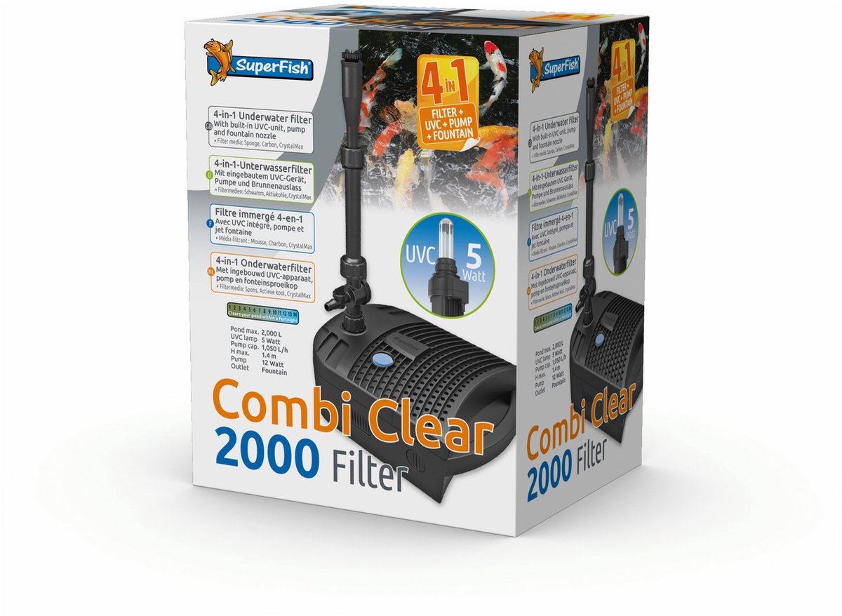 Bol.com Superfish Combi Clear 2000 Filter 4in1 - Vijverfilter - Grijs 1060 l/h Uvc 5 Watt aanbieding