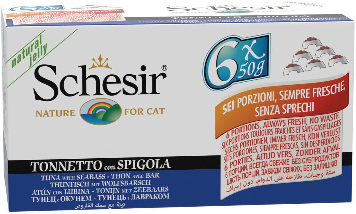 Schesir Schesir M-Pack Serie - Natvoer voor Katten - Tonijn en Ozeabaars - 18x50g - In Gelei