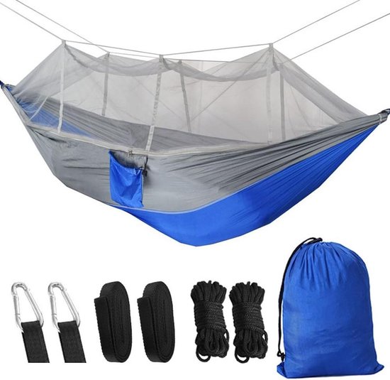 NATUREFUN Ultralichte campinghangmat muggennet hangmat | 300 kg draagvermogen, ademend sneldrogend parachutenylon | 2 premium karabijnhaken, 2 x nylon slingers