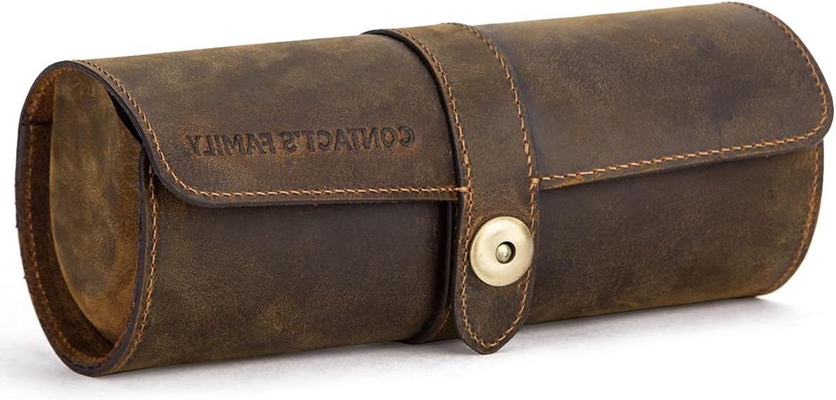 Lederen Horlogedoosje voor Op Zakenreis - Opbergdoosje voor Horloges - Beschermhoesje voor 3 Horloges - Bruin