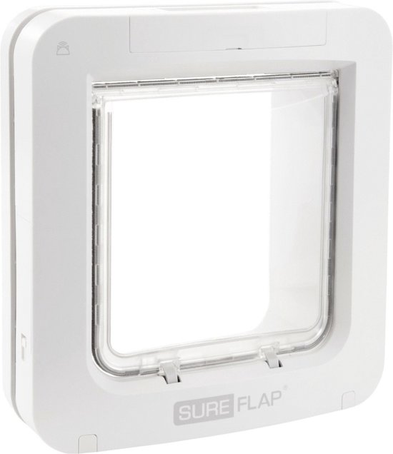 Witte Sureflap microchip kattenluik, voorkant met transparante klep.