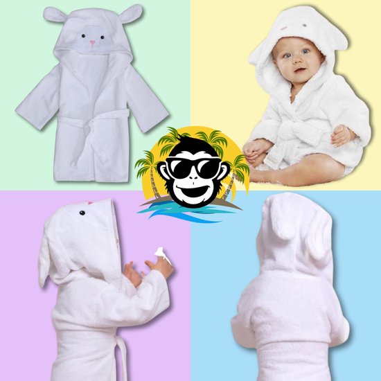 BoefieBoef Wit Schaap Kinder Badjas Baby & Peuter 0-2 Jaar (0-85 cm) – Zacht Katoen Badstof met Dieren Capuchon – Absorberende Ochtendjas Handdoek voor Jongen & Meisje – Zwemles, Carnaval, Verjaardag & Kraamcadeau – Perfect na Bad & Zwemmen — afbeelding 3