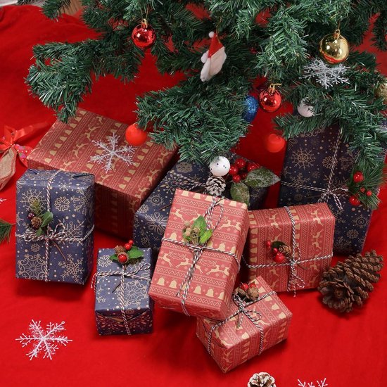 Rouleau Papier Cadeau Noël Recyclable Rouge 43 Cm X 15 M - Motifs Festifs Écologiques