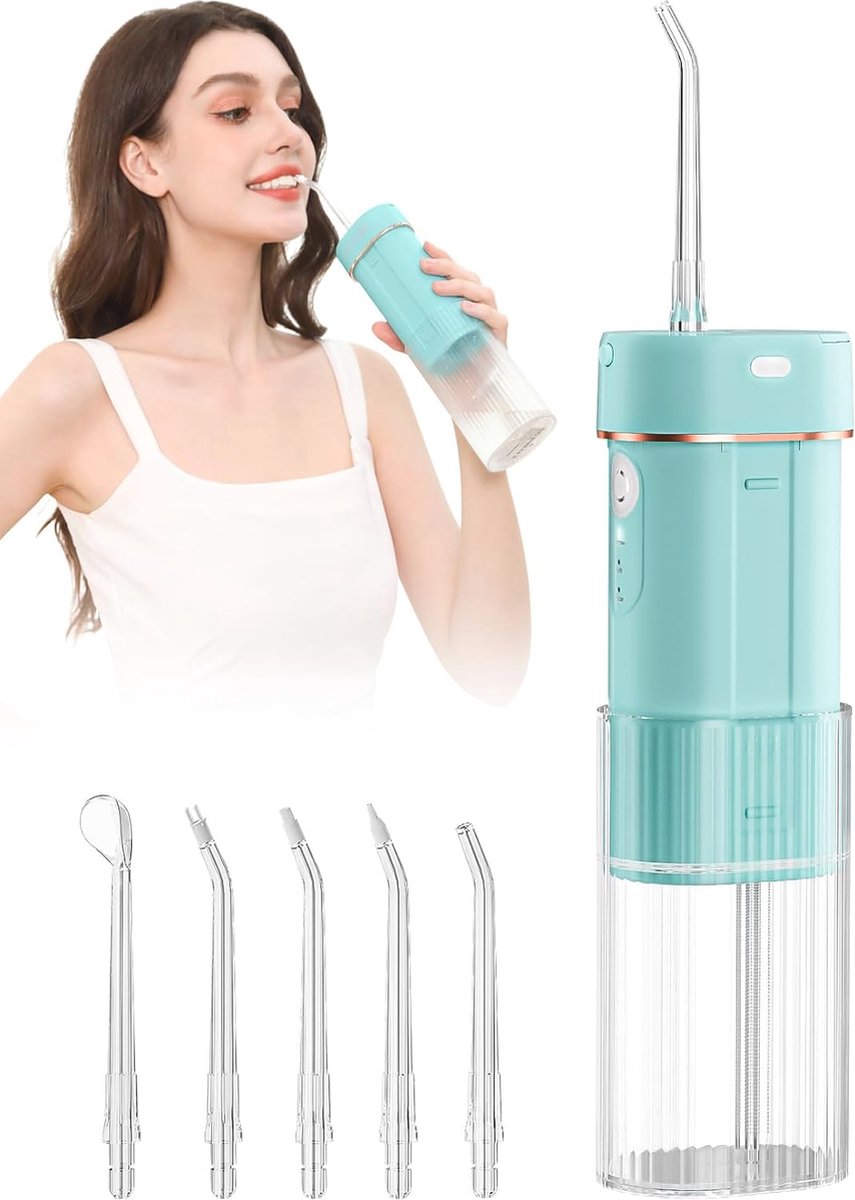 Bol.com Professionele draagbare monddouche met 3 modi en 6 sproeiers - IPX7 draadloze waterflosser voor optimale mondgezondheid aanbieding