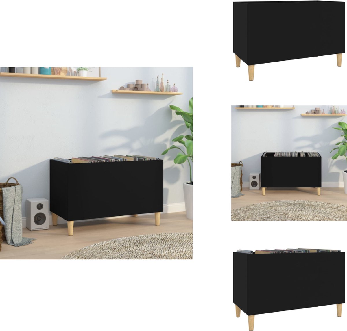 vidaXL - Platenkast - 74,5x38x48 - cm - bewerkt - hout - zwart
