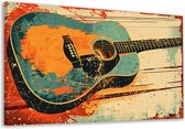 Gitaar schilderijen - Instrument portret - Canvas schilderij Verfspatten - Muurdecoratie industrieel - Schilderijen canvas - Slaapkamer muurdecoratie canvas 70x50 cm