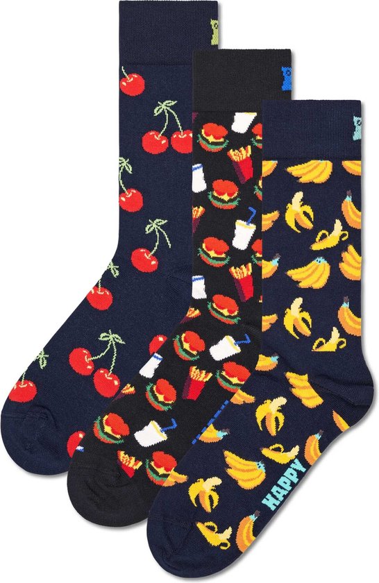 Happy Socks unisex giftbox 3P sokken food blauw & zwart