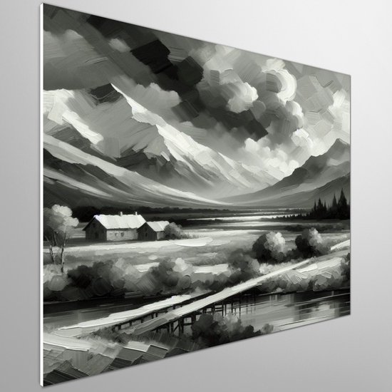 Foto: Olieverf zwart wit schilderij monochrome meesterwerk vol contrast in olieverf een visueel spektakel kunst 80x80 centimeter op forex foto op forex