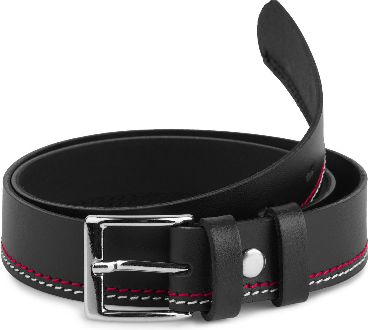 Ladeheid Kinderriem – Riem - Jongens - Broekriem - Verstelbaar - Leer – Zwart/Rood/Wit – 65 cm LA-EL-KIDS