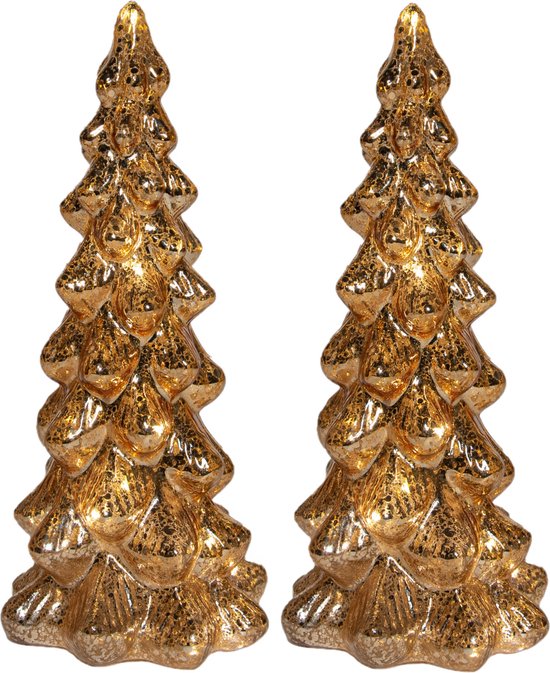 Anna's Collection Figurines d'arbre de Noël - 2x - or - avec lumière LED - H25 cm - verre - décoration