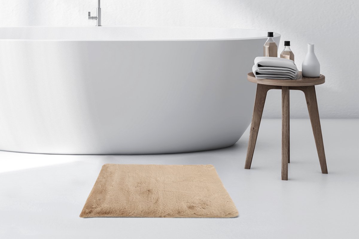 Floraya - Badmat - Fluffy - Hoogpolig - Beige - 40x60cm - Antislip