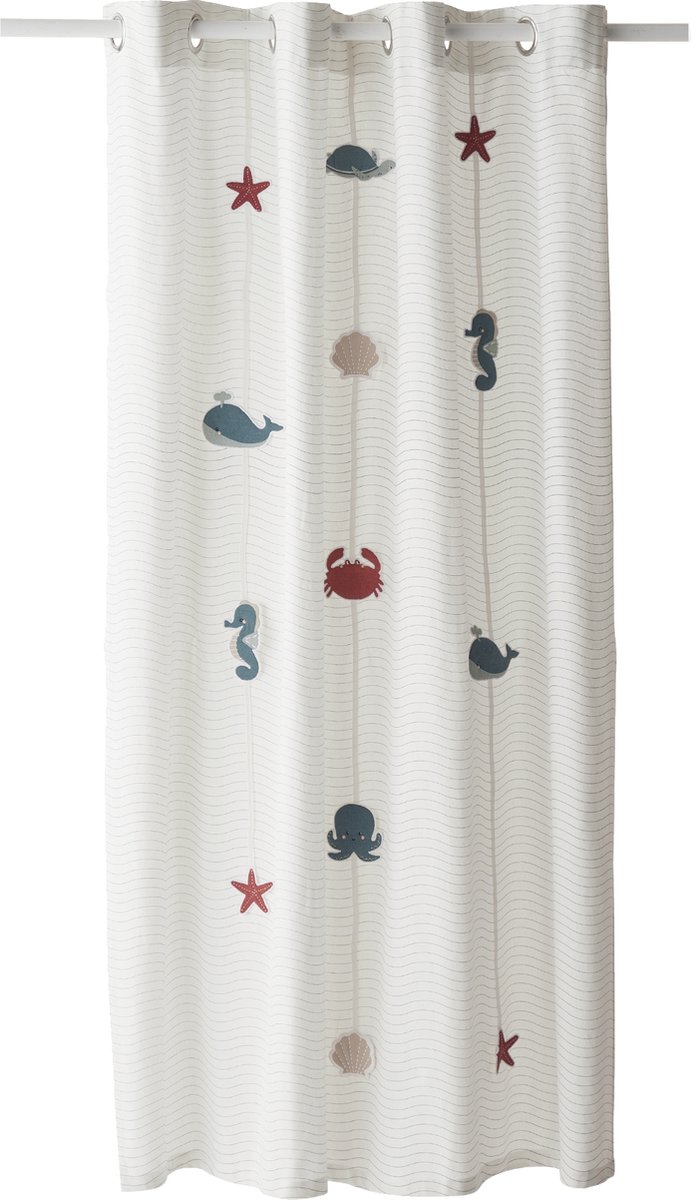 vertbaudet Under the Ocean eyelet gordijnslinger met zeedieren Wit