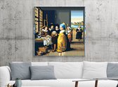 Pixel art vermeer schilderij | Vermeer's meesterwerk tot leven gebracht in levendige pixelkunst | Kunst - 20x20 centimeter op Dibond | Foto op Dibond