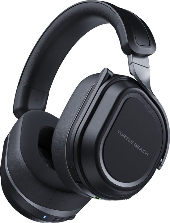 Zwarte Turtle Beach gamingheadset met microfoon, de oorschelpen zijn gedetailleerd te zien.