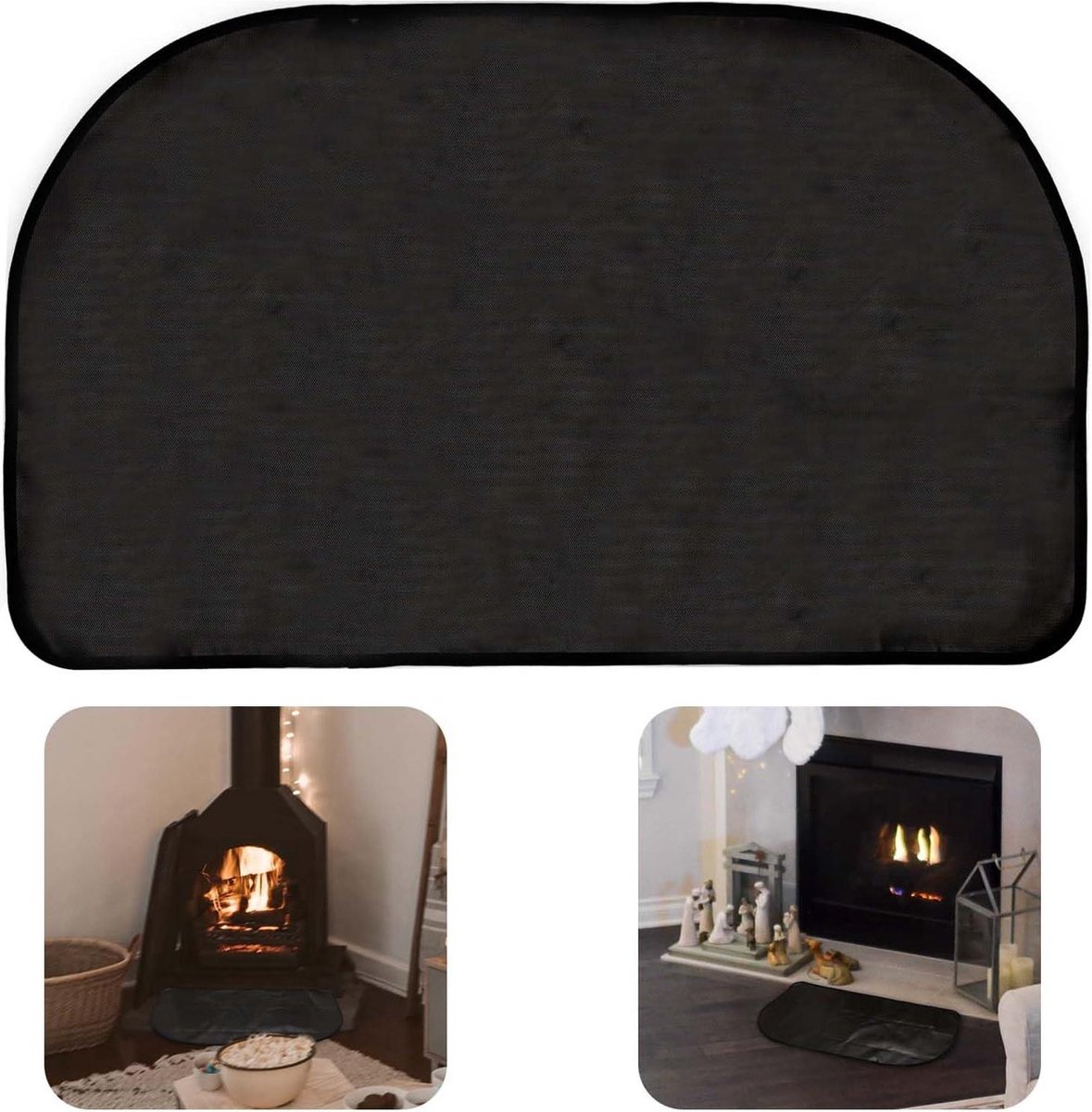 Haardmat 107x60cm Hittebestendige Grillmat Vloerbescherming voor Houtkachel - Binnen en Buiten - Zwart