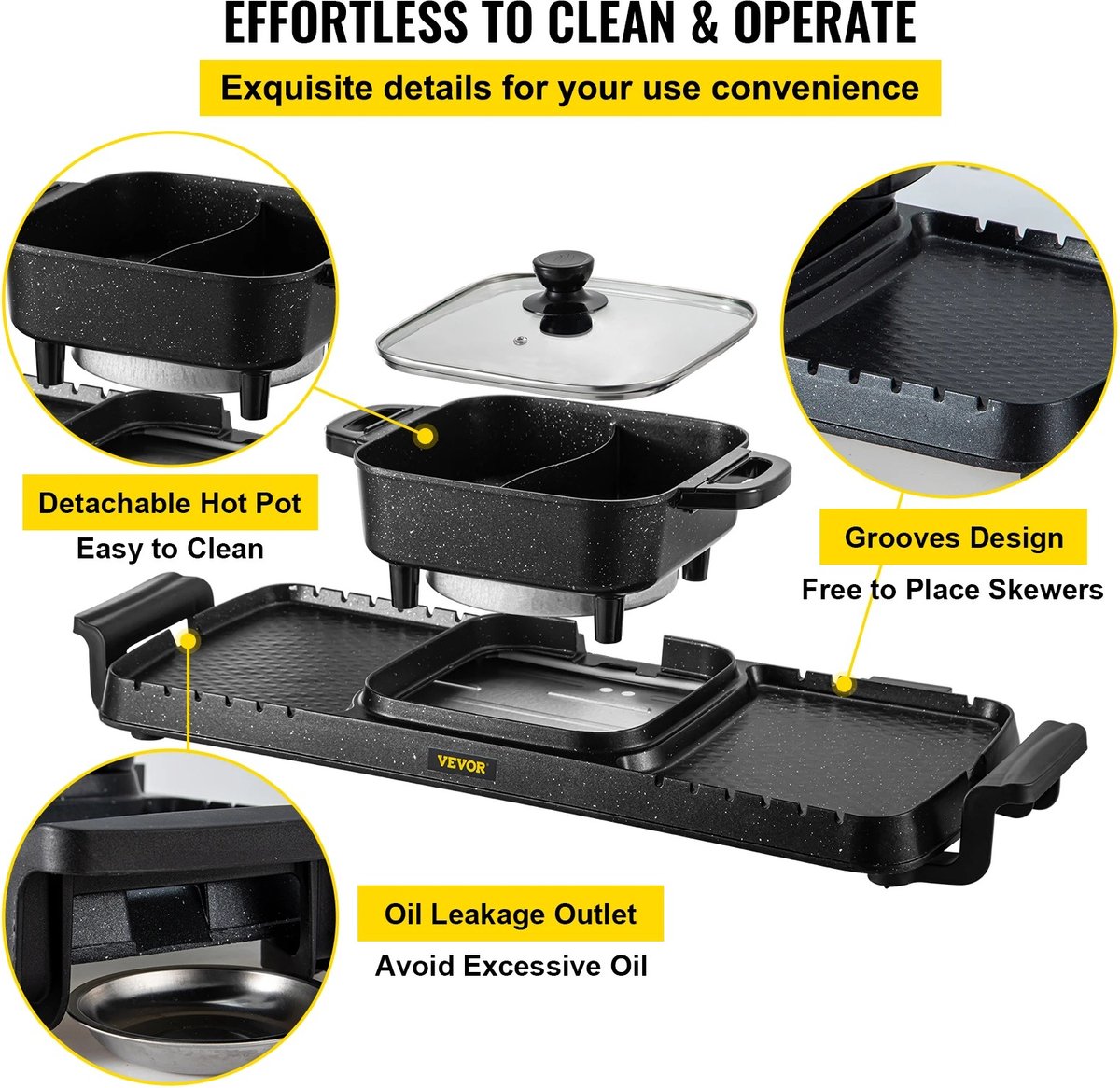 Barbecue Électrique Intérieur Extérieur 2000W Anti-Fumée - Gril Portable Double Tube Avec Surface Antiadhésive