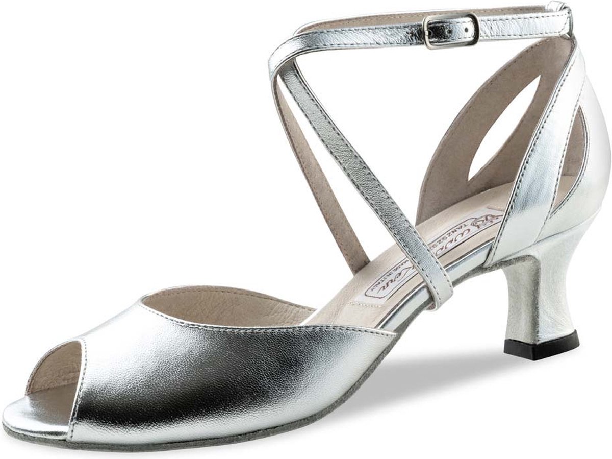 Werner Kern Tiziana Dames Dansschoenen Zilver Leer - Open Teen - 5,5 cm Hak - Suede Zool - Enkelbandje - Ballroom, Salsa, Latin schoenen - Werner Kern - Zilver - 38