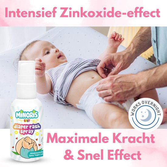 Minoris Baby Luieruitslag Spray, Snelle Verlichting met Zinkoxide & Biologische Inhoud, Zinkzalf Spray, Hypoallergeen, Geurvrij, Veilig voor Gevoelige Huid, Verzacht & Voorkomt Luieruitslag, Dermatologisch Getest, 100 ml